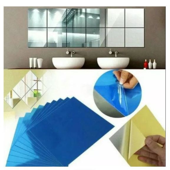 Stiker Dinding Kaca Cermin Mirror Wallsticker PVC Decoration DIY 9PCS