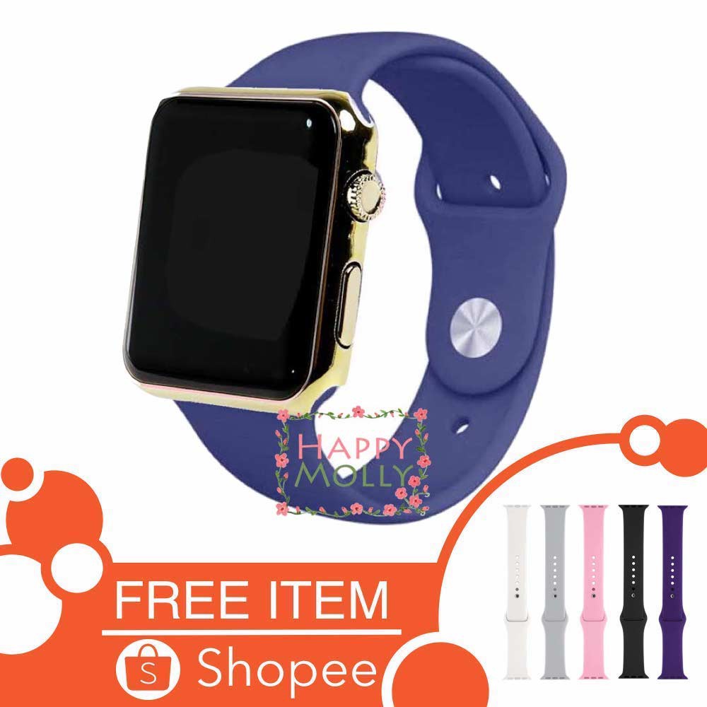 LED Watch [ Navy Gold ] Jam Tangan Digital Pria &amp; Wanita - Strap Rubber - FREE STRAP