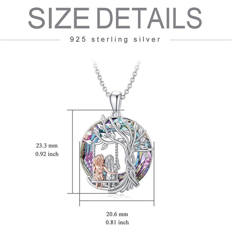 Fancyqube Kalung Sterling Silver S925 Hias Liontin Pohon Kehidupan Kristal Warna-Warni Untuk Wanita