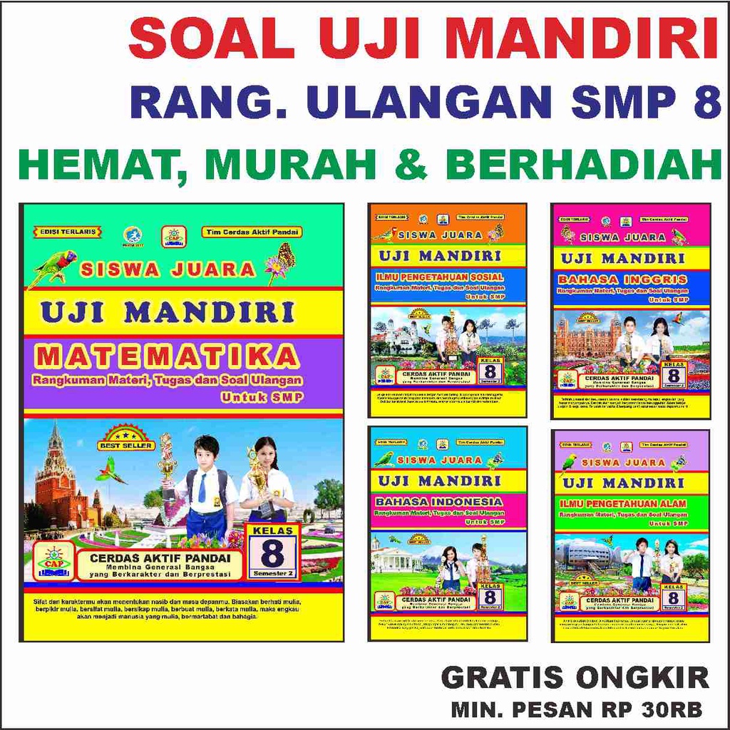 Apixoe BUKU SOAL Evaluasi Ulangan UJI MANDIRI SMP 8 Paket Hemat & Berhadiah, LKS SISWA JUARA RANGKUM