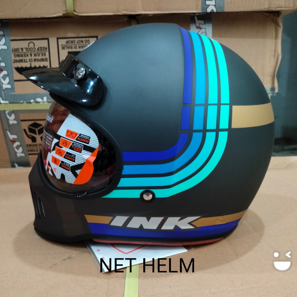HELM INK TROOPER BORDERLINE MATT ANTRACITTE BLUE ORIGINAL INK ONGKIR HANYA 2KG