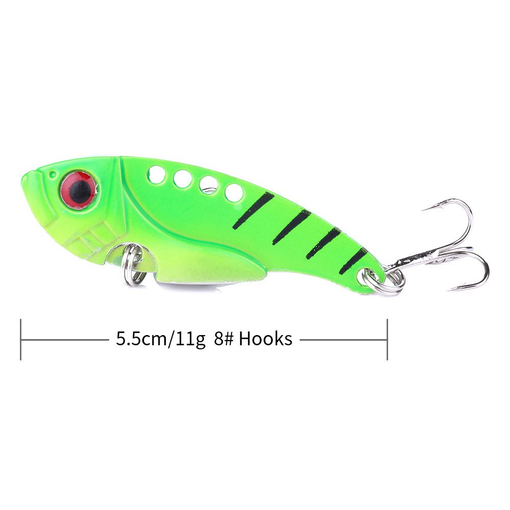 HENGJIA 4PCS Metal VIB Sequins Lure 5.5cm 11g 3D Eyes Umpan Spoon Spinner Blade Fishing Lure Hard Bait Fishing Tackle with Hook