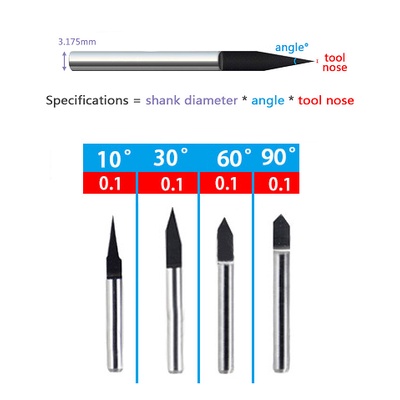 [HAEBOT] Mata Profil Router Grafir V Bit 10 30 60 90 derajat 0.1mm CNC 3.17mm PCB Acrilik Tungsten Carbide Shaped Pisau Ukir degree