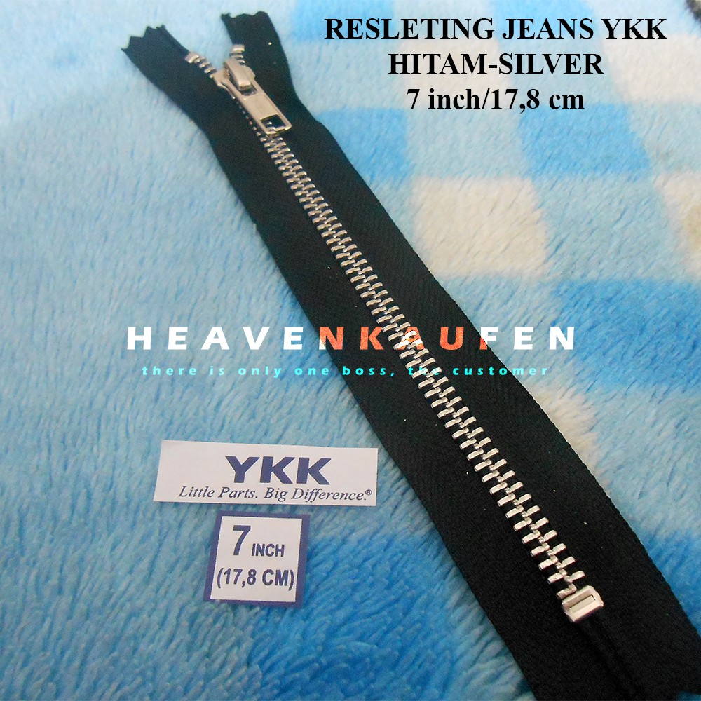 Resleting Jeans YKK 17,8 cm / 7 inch Hitam Silver