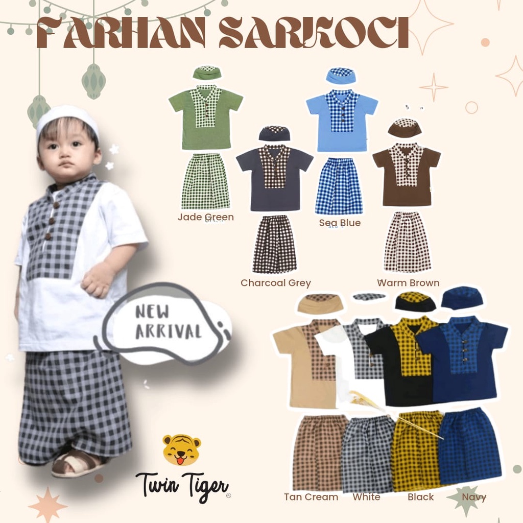 SETELAN MUSLIM BAYI MURAH BAJU KOKO BORDIR ANAK  SARKOCI TWIN TIGER ( SARUNG KOKO PECI ) AQIQAH