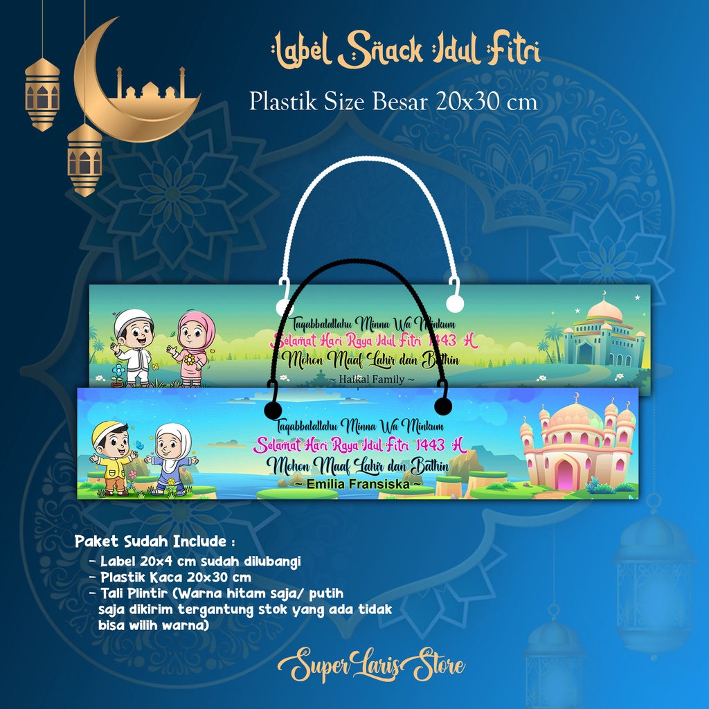 

SuperLarisStore 03-04 Label & Plastik Snack Bingkisan Angpau Idul Fitri Ukuran Besar 20x30 cm