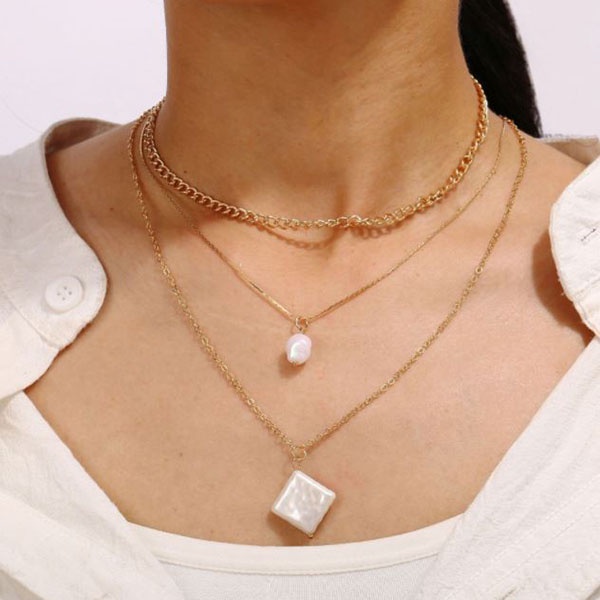 kalung multi layer simple pearl retro clavicle necklace jka227 (3F2)