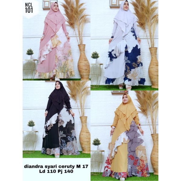 Gamis Syar'i Diandra Full ceruty Babydool set jilbab Terbaru 2022 Kekinian Gadis-Gadis Kondangan Pen