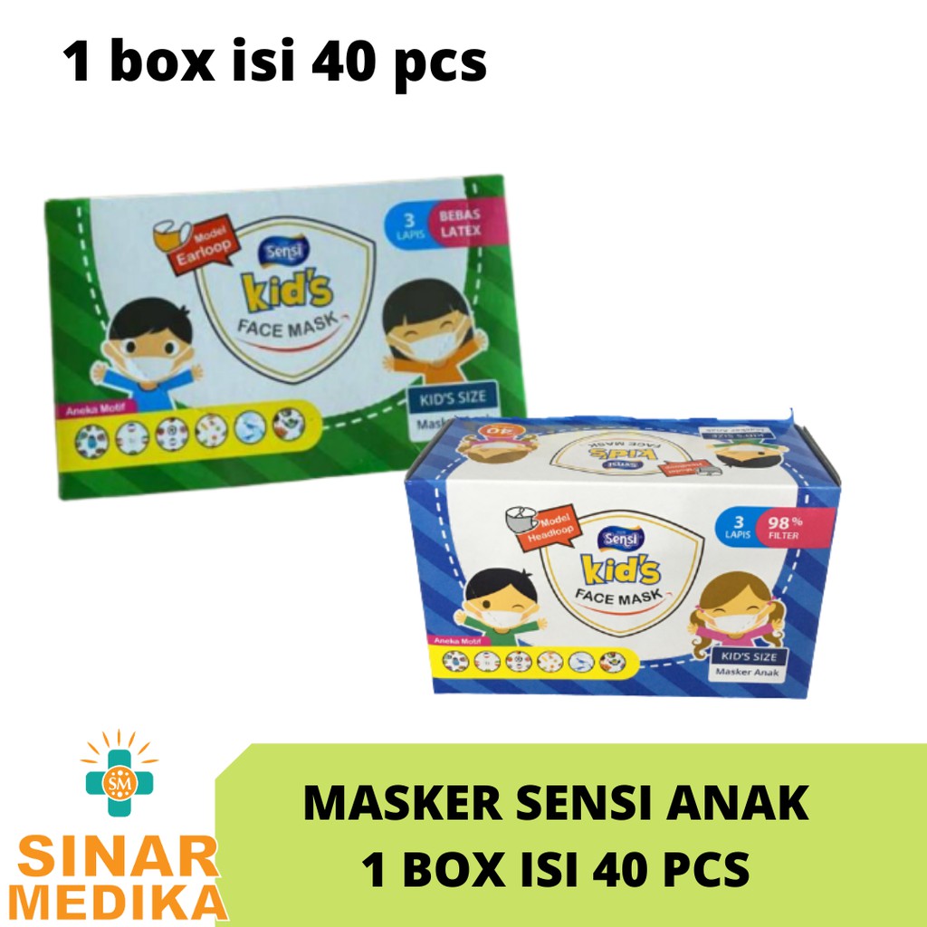 MASKER SENSI ANAK KIDS HIJAB DAN EARLOOP . MASKER ANAK SENSI 1BOX ISI 40 PCS