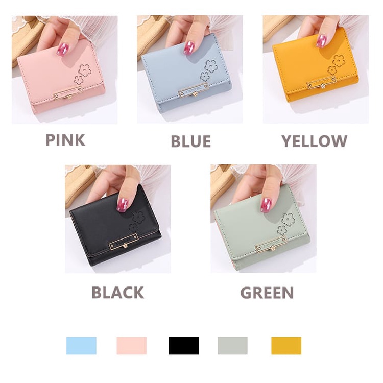 ♥DPS829♥ D235 Dompet wanita kecil cetak padat Dompet wanita mini lucu Dompet koin lipat gadis modern Dompet kulit wanita impor murah Dirancang untuk dibawa/perjalanan sehari-hari