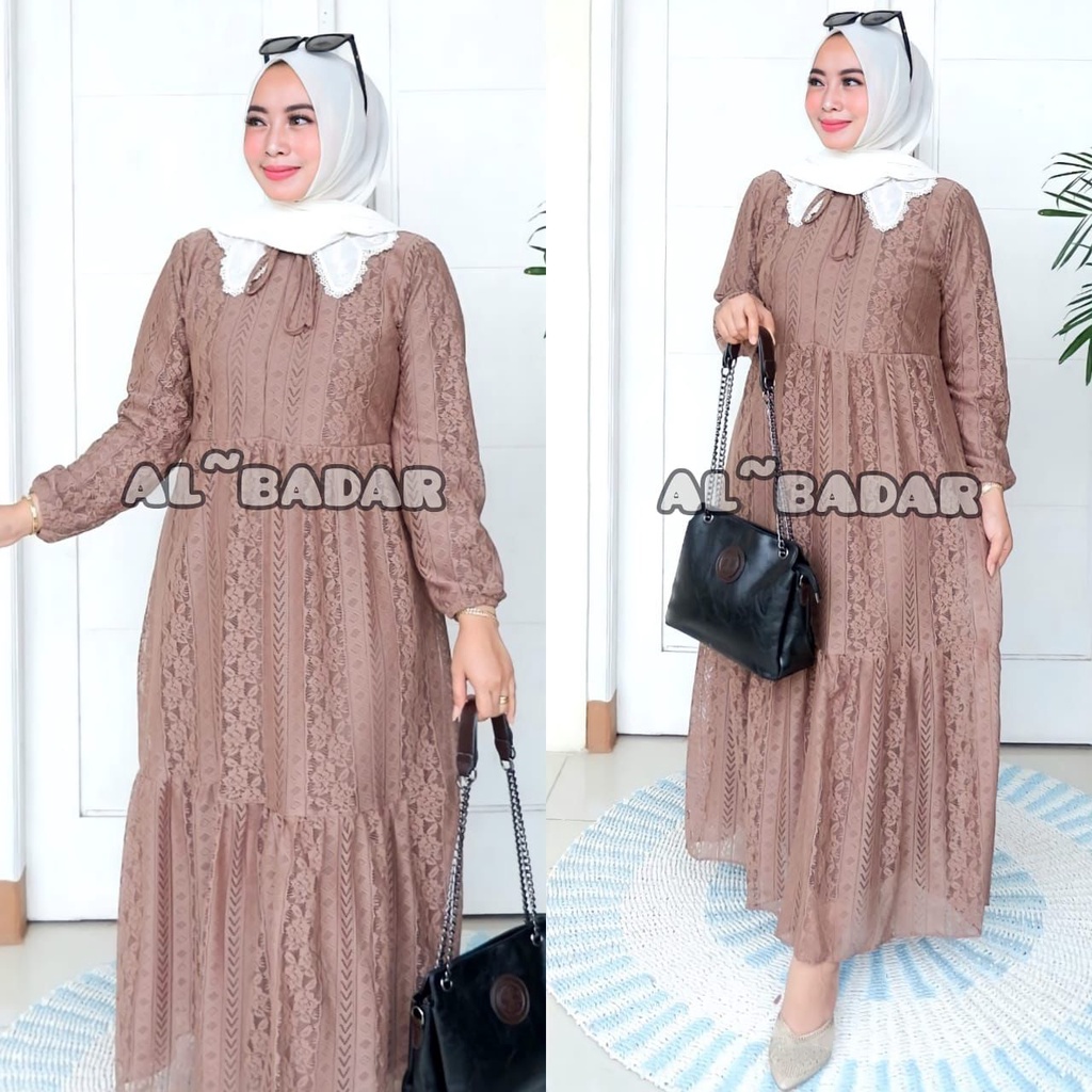 [ BISA COD ] GAMIS BRUKAT PREMIUM MIX KERAH RENDA,GAMIS BRUKATPREMIUM MIX KERAH RENDA MODEL TERBARU BY AL BADAR