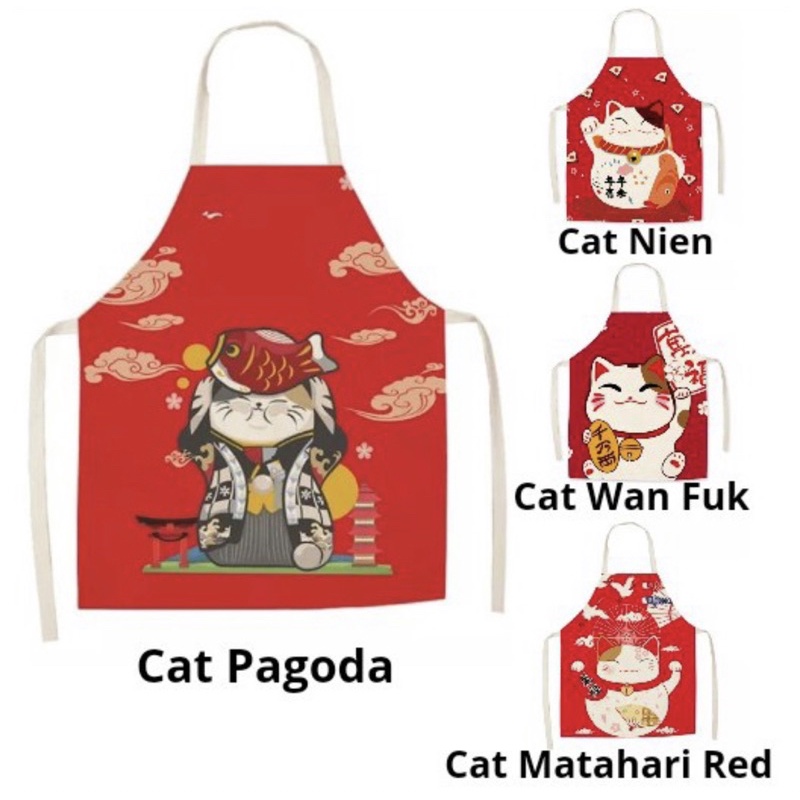 Apron celemek printing kanvas motif neko jepang