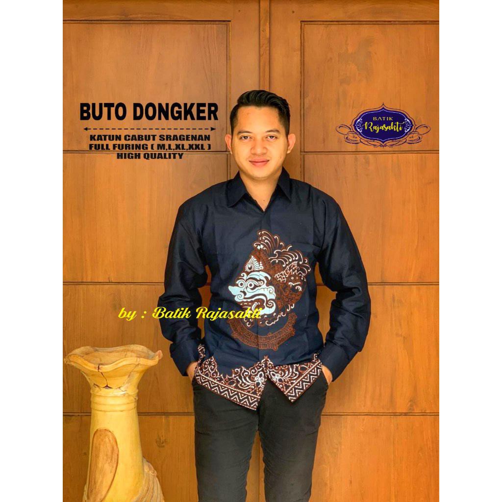 BUTO DONGKER Kemeja Batik Pria Lengan Panjang Katun Halus FULL FURING Rajasakti