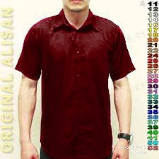 Kemeja formal pria alisan pendek maroon