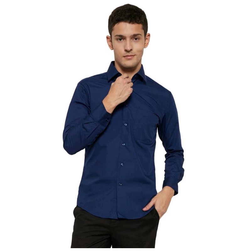 Kemeja Alisan Polos Slim Fit Lengan Panjang Warna Biru 7