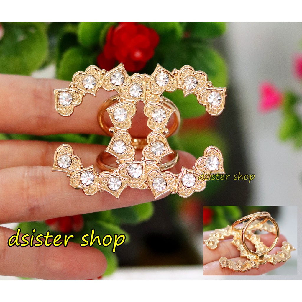 Bros Cincin Part 1 Ring Hiasan Aksesoris Syal Hijab HURUF Permata Hitam Putih-Ring Emas C PB Love