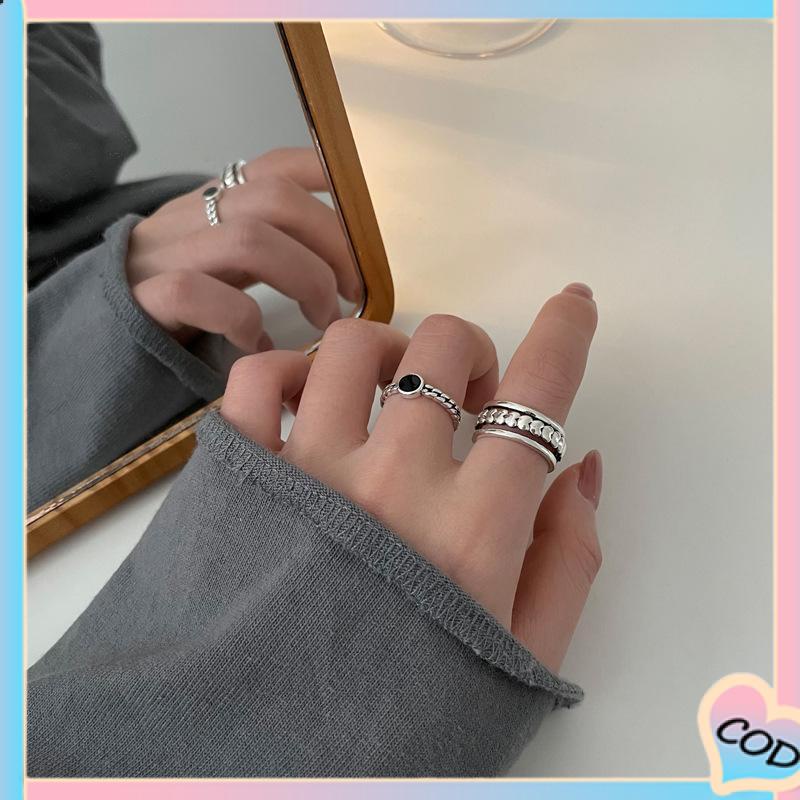 COD❤️ Set Cincin Kombinasi Wanita Pembukaan Sederhana Dapat Disesuaikan Cincin Jari Telunjuk Fashion Gaya Keren Desain Niche Net Cincin Merah-A.one