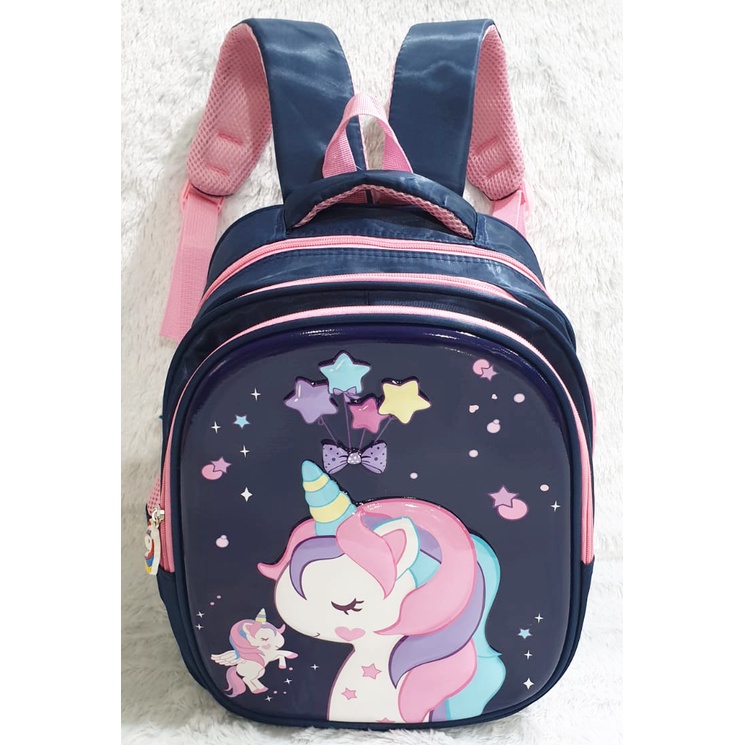 PROMO 10.10 Tas Ransel Anak Sekolah TK Anak Perempuan Cantik Karakter Kartun Kuda Pony Rambut Pirang Cetar Burung Pinguin OWL Balon Candy Pin GLOSSY TIMBUL 3Resleting IMPORT