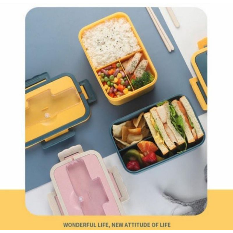 KOTAK MAKAN LUNCH BOX JERAMI GANDUM SET ALAT MAKAN