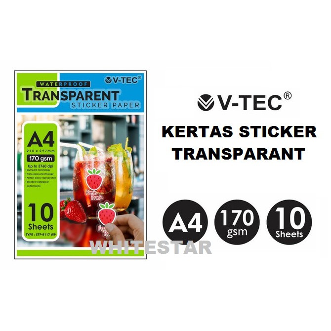 

kertas sticker transparant / transparent paper A4 170gsm v-tec vtec transparan