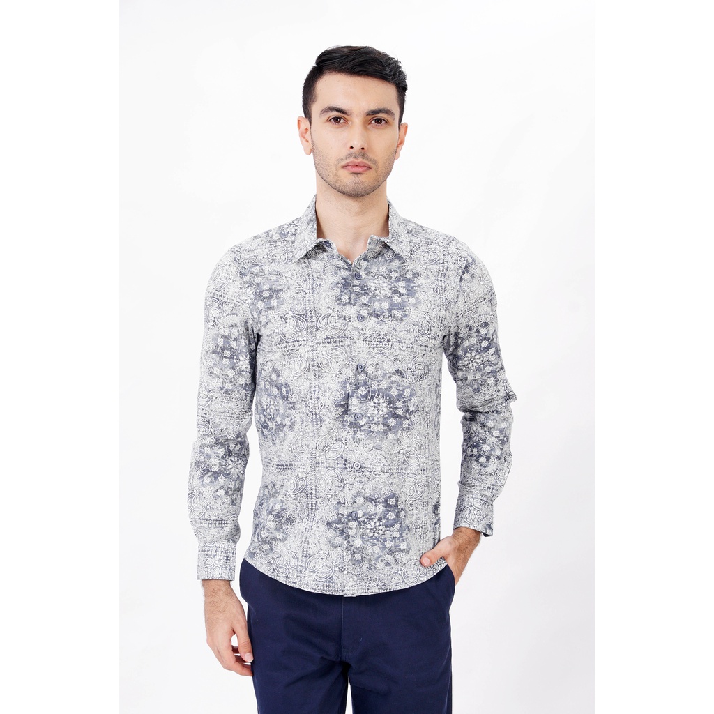 BRITANIA Kemeja Batik Pria GREY 7301 Lengan Panjang