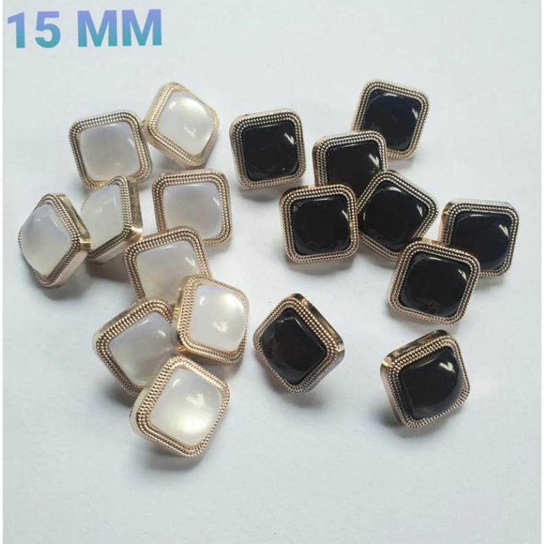 Kancing mutiara kotak diameter 15 mm  mutiara kotak putih/hitam