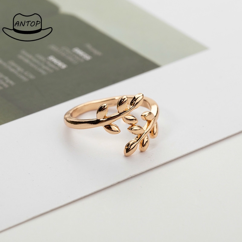 Cincin Open Ring Adjustable Motif Daun Zaitun untuk Wanita