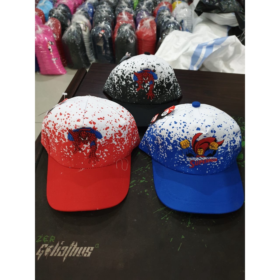 TOPI ANAK PRIA KARAKTER SUPERMAN,BATMAN,ADVANGER,SPIDERMAN/ TOPI KARAKTER PRINTING TRENDY TERMURAH / REAL PICK