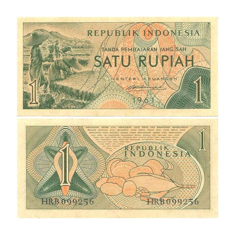 UANG KERTAS LAMA INDONESIA 1 RUPIAH SANDANG PANGAN TAHUN 1960 & 1961