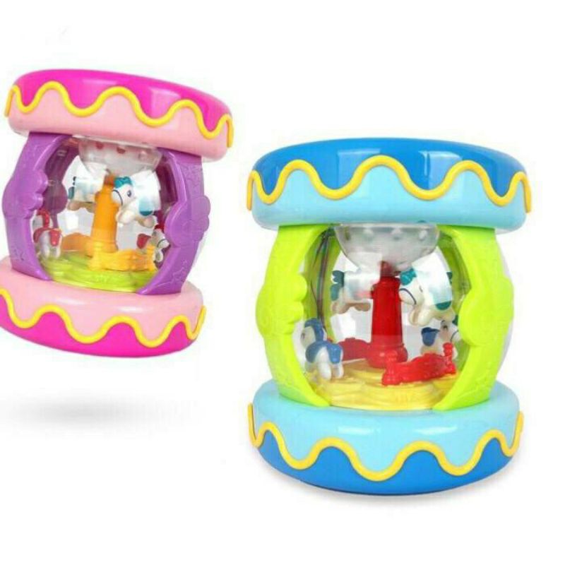 Huanger Music Drum Wonderland Merry-Go-Round Mainan Drum Kecil Untuk Anak