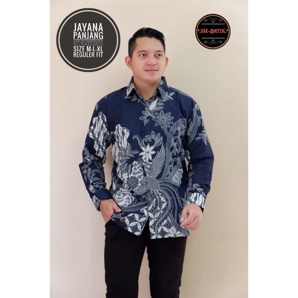 JAYANA PANJANG NAVY BAJU kemeja batik pria lengan panjang terbaru ORIGINAL  PENDEK modern PREMIUM 1