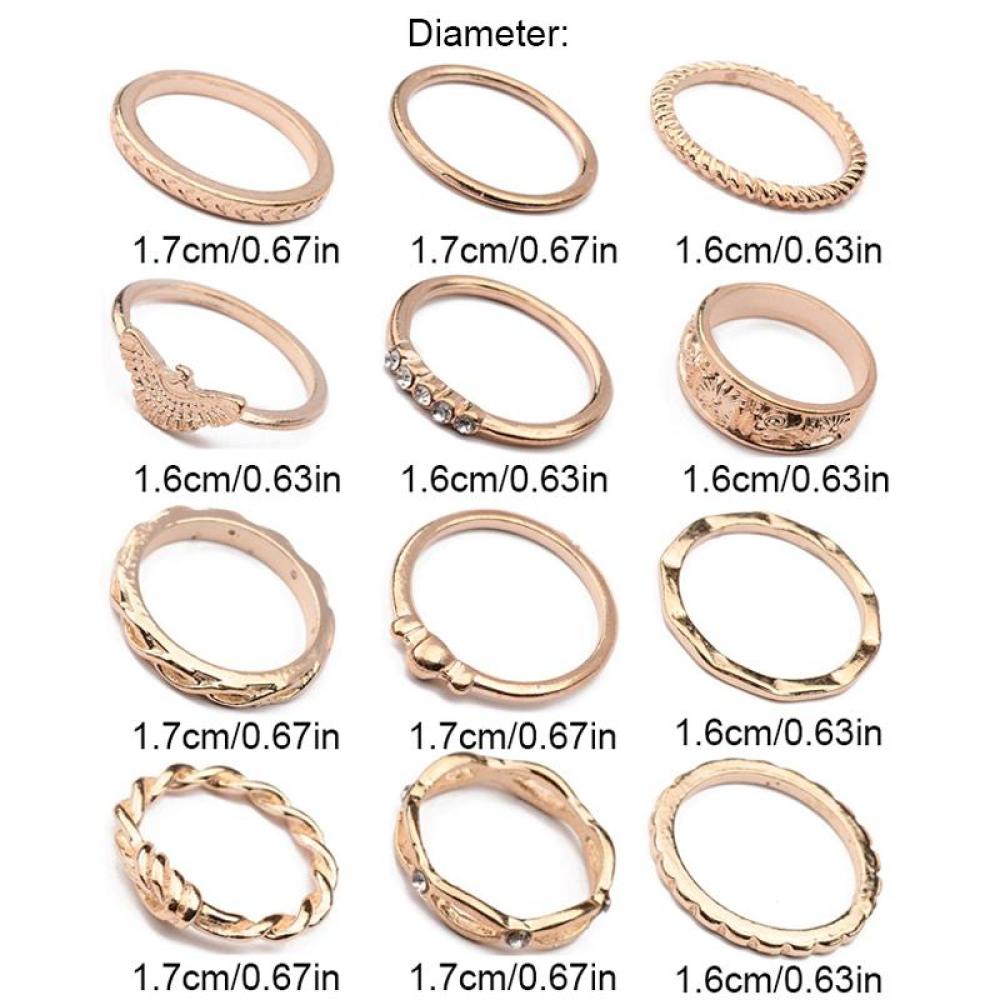 Timekey 12Pcs / Set Cincin Buku Jari Aneka Bentuk Warna Gold Gaya Boho Vintage Untuk Wanita A8K6