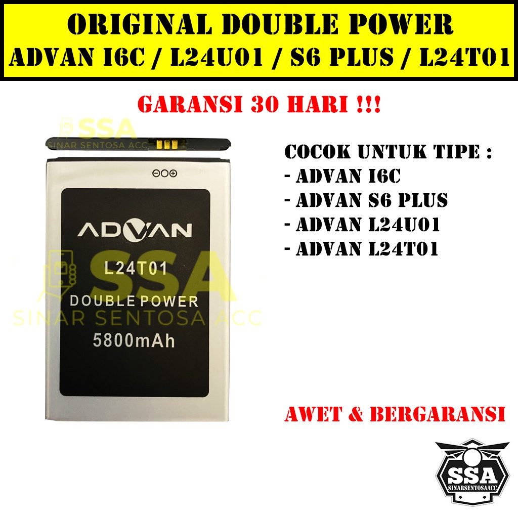 Baterai Original Double Power Advan I6C S6 Plus L24U01 L24T01 Batre Batrai Batrei Battery i 6c s6plus Ori HP Batu Batere Garansi Murah Awet