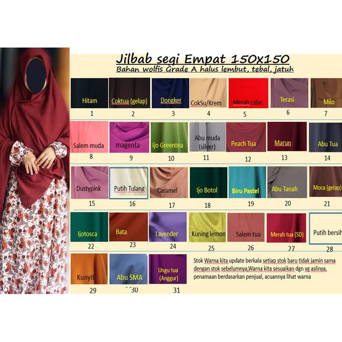 Murah Khimar Wolfis Jumbo/ Jilbab Segiempat Wolfis 150X150/ Khimar 150X150