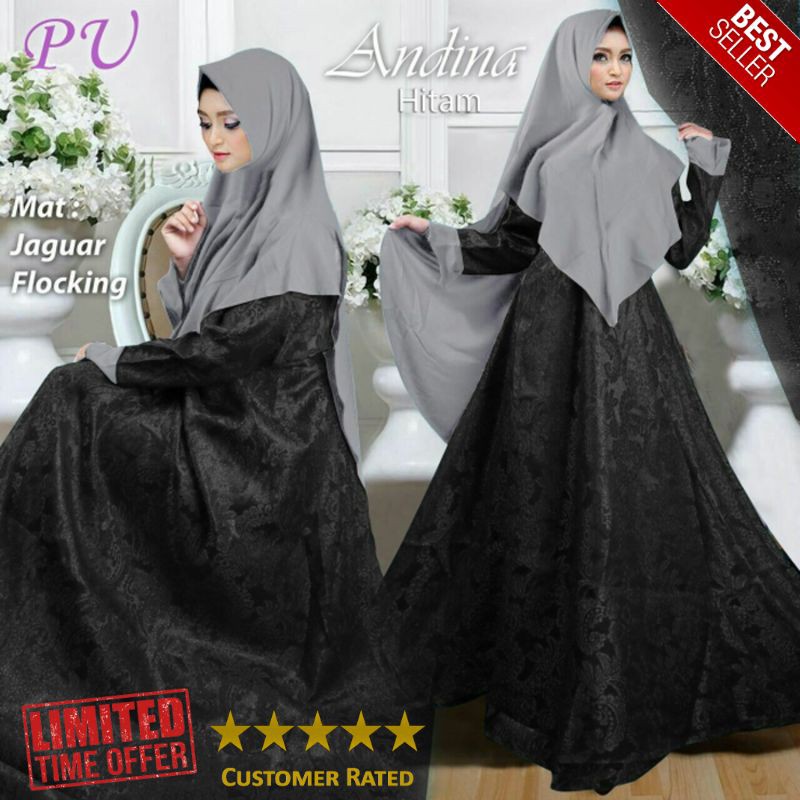 HOT Baju butik muslim syari andina hitam maxi syari jaguard mewah murah