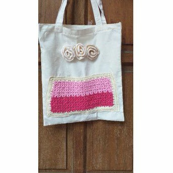 tas kain blacu kantong pink rajut