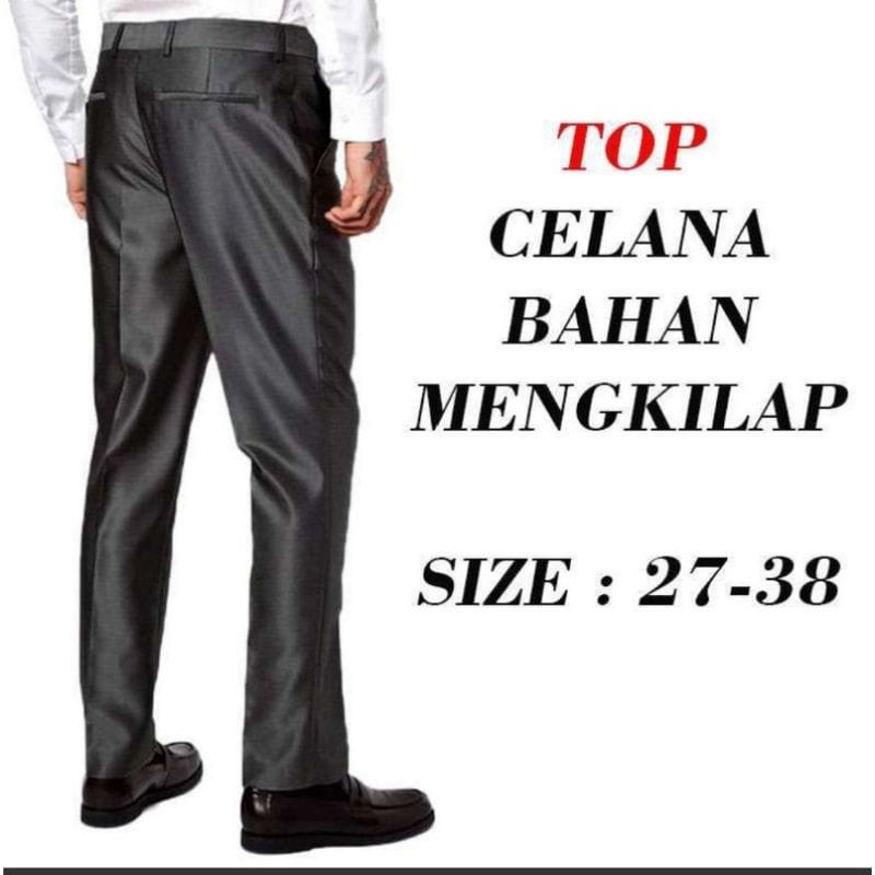 Celana Kerja Kantoran formal Pria bahan Mengkilap METALIK pola Slimfit