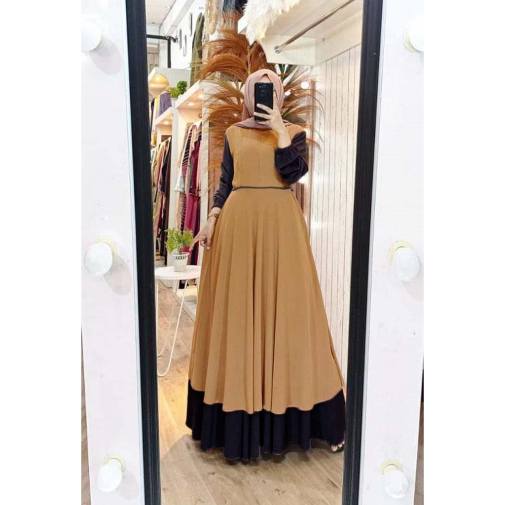 Raissa gamis terbaru | dress wanita terbaru 2021 kekinian remaja mewah | dress premium kombinasi 2 warna polos simpe elegan l cerutty babydoll mix diamond | baju gamis malaysia trand | fashion wanita terbaru | baju kondangan-Milo hitam