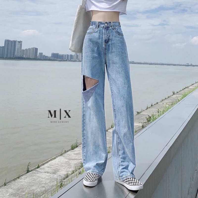 [CLEARANCE SALE] JEANS  HIGHWAIST RIPPED HW CULLOTE KULOT BAGGY WANITA CEWEK CELANA PANTS MX809