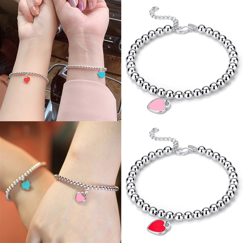 Pandora Gelang S925 Silver Manik-Manik Enamel Bentuk Hati Gaya Klasik Untuk Wanita