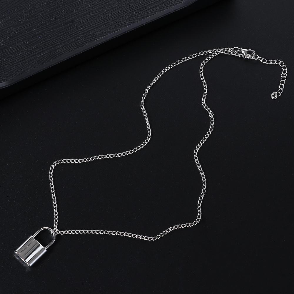 Kalung Liontin Gembok Atas Untuk Pria Wanita Hadiah Warna Silver Perhiasan Leher Punk Choker