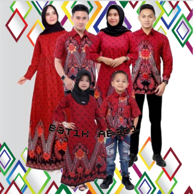 Batik couple keluarga modern terbaru set couple batik keluarga gamis jumbo merah putih termurah dish