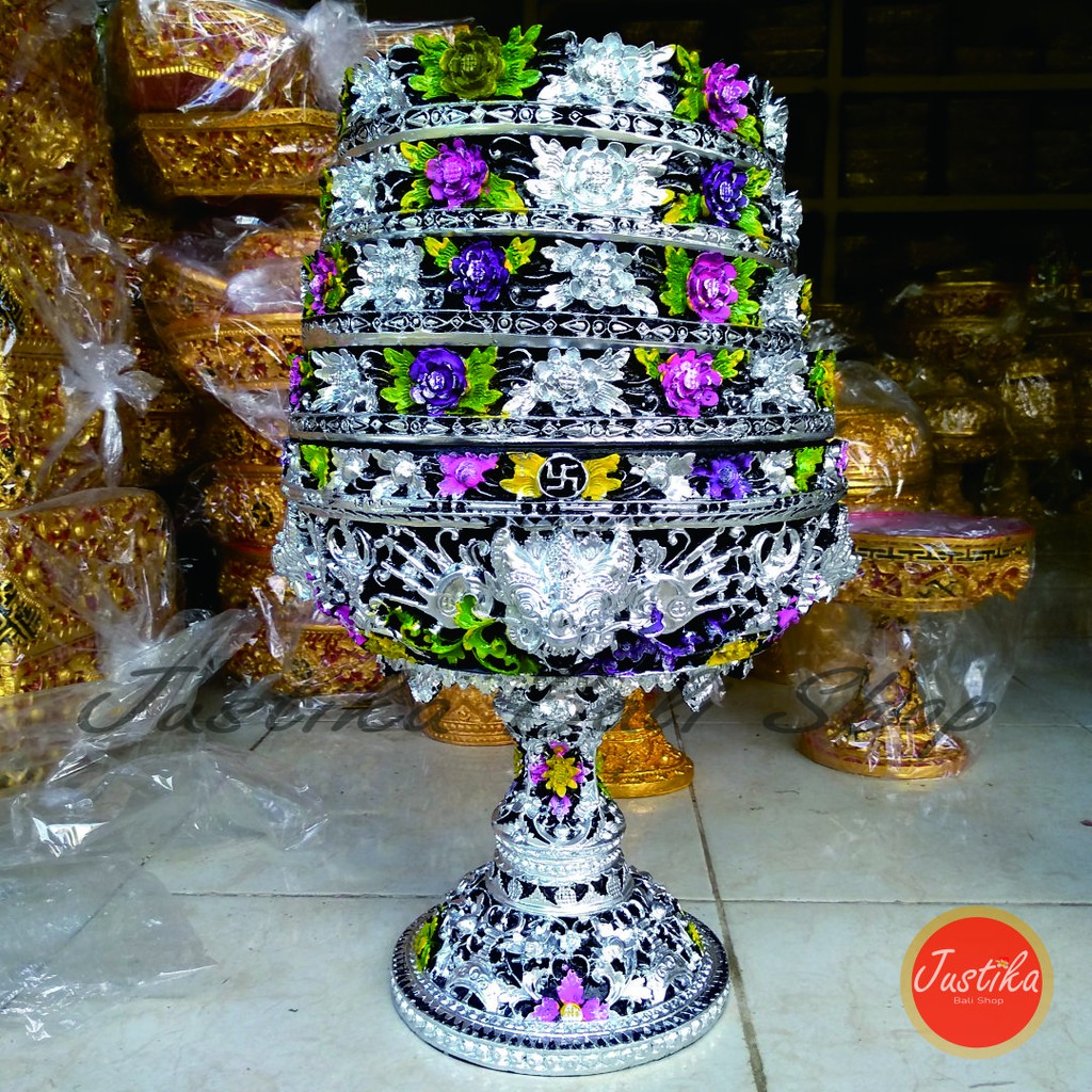 Dulang Bali Motif Boma/ Warna Silver Tumpuk 4/ Wanci Bahan Fibber