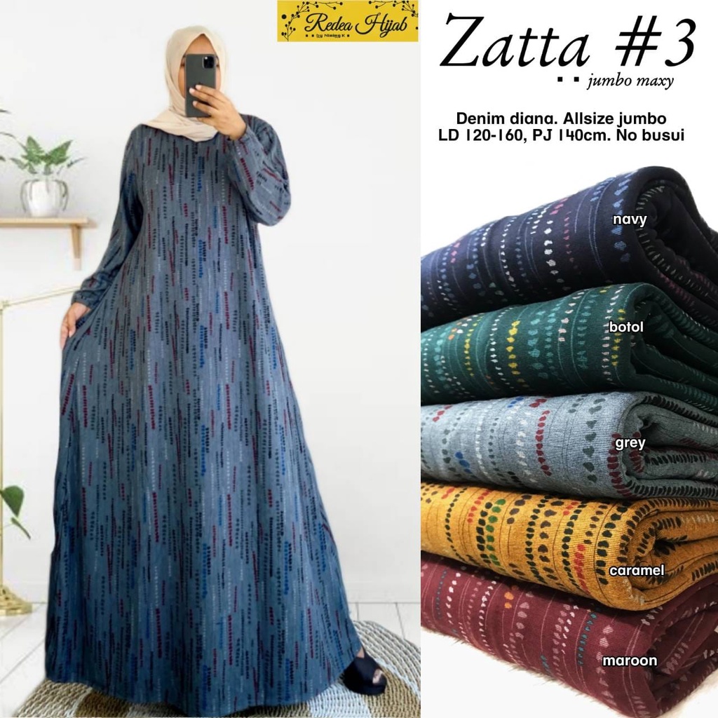 Zatta3 Gamis pakaian muslim jumbo oversize bigsize dress ld120 ld130 ld140 murah terbaru polos adem 