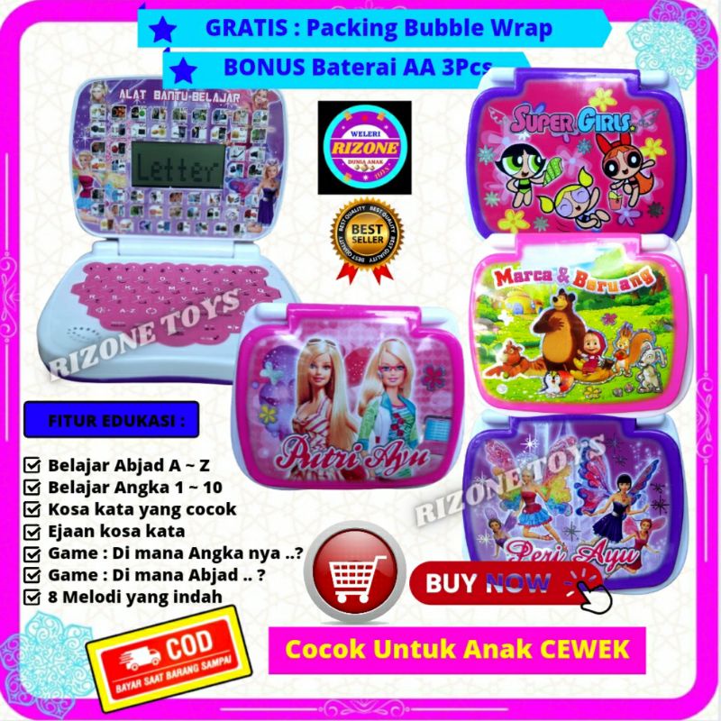 7702MCL : Edukasi Maenan Anak Laptop 2 / 4 Bahasa Karakter Kartun Motif Anak Perempuan Laki Laki Min