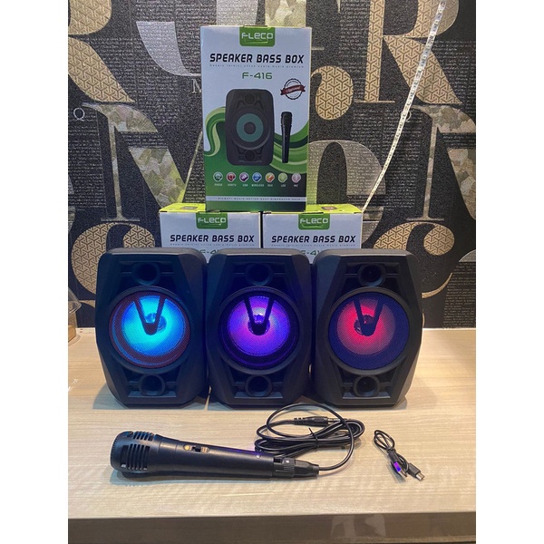 FLECO Speaker Wireless Bluetooth Portable F-416 F416 F 416 + Bonus Mic Karaoke