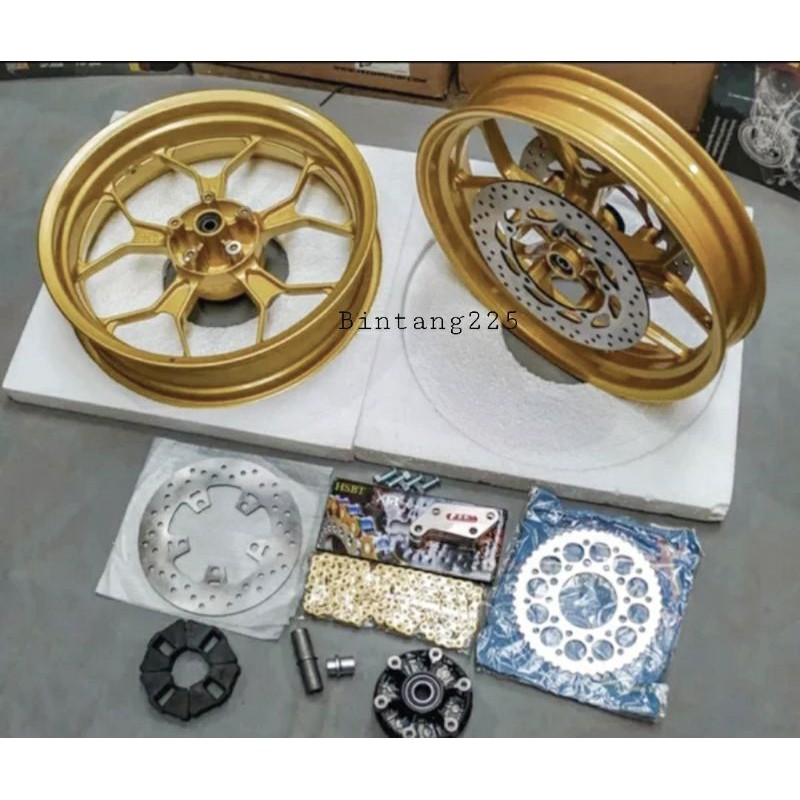 paket Velg R15 V3 velg R15 VVA Vixion R MT15 tapak lebar double disk depan warna GOLD MATE
