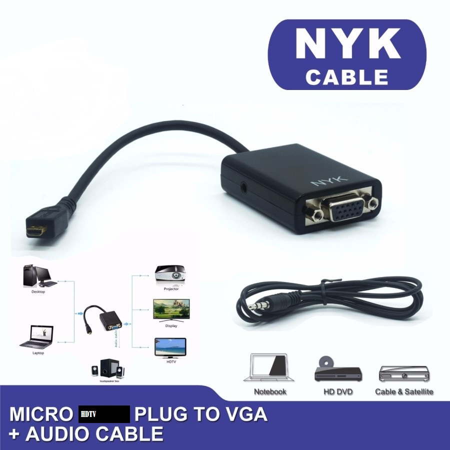 Konverter micro hdtv to vga audio 3.5mm nyk 4k 2k 1080p pc-laptop - Micro hdtv to d-sub 15 pin converter