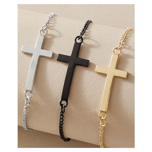 LRC Gelang Tangan Fashion Color Mixing Cross Alloy Contrast Multi-layer P57954