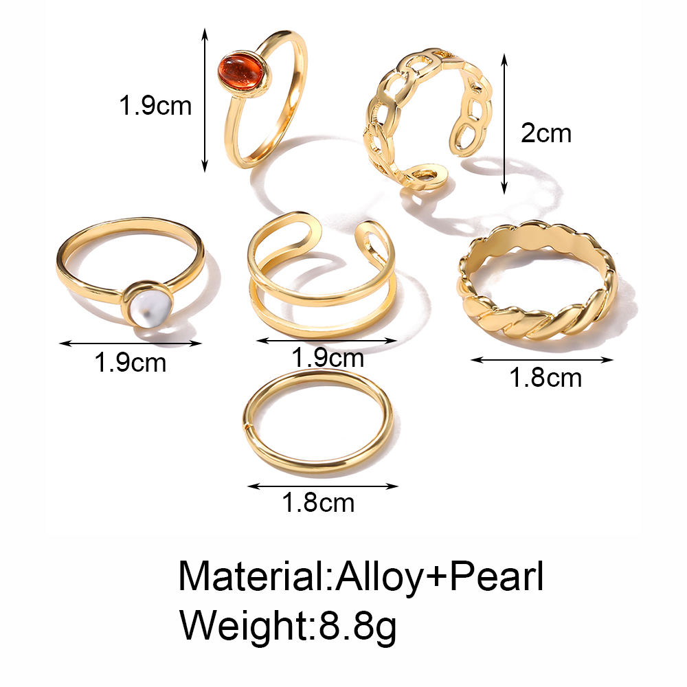 6pcs/set Korean Fashion Chain Open Gold Rings Retro Simple Ring Jewelry Accessories